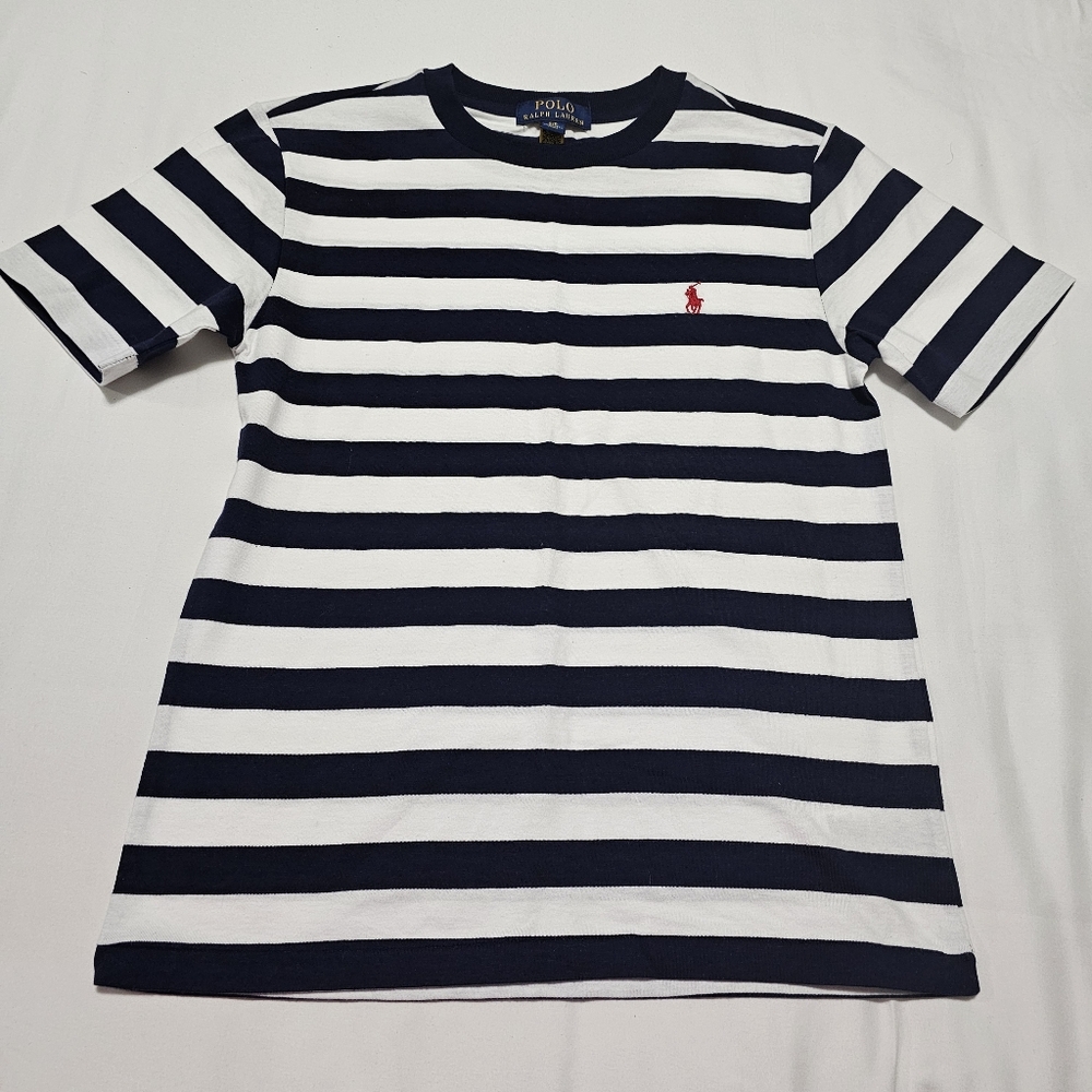 Polo Ralph Lauren Kids T shirt.  Navy blue and white stripes.  Size S